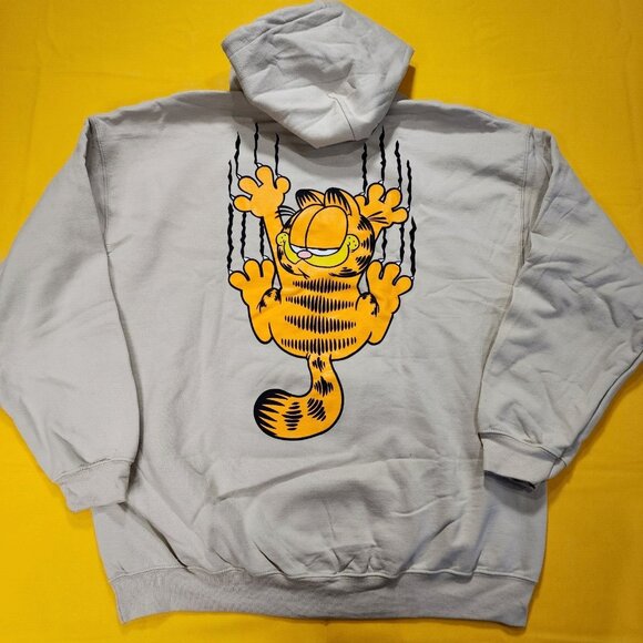 Garfield Nickelodeon Scratching Claws Hanging On Hoodie Sweatshirt Beige Size XL - Picture 8 of 10